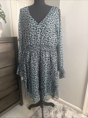 torrid Black Dress with Light greenish/blue Floral Midi